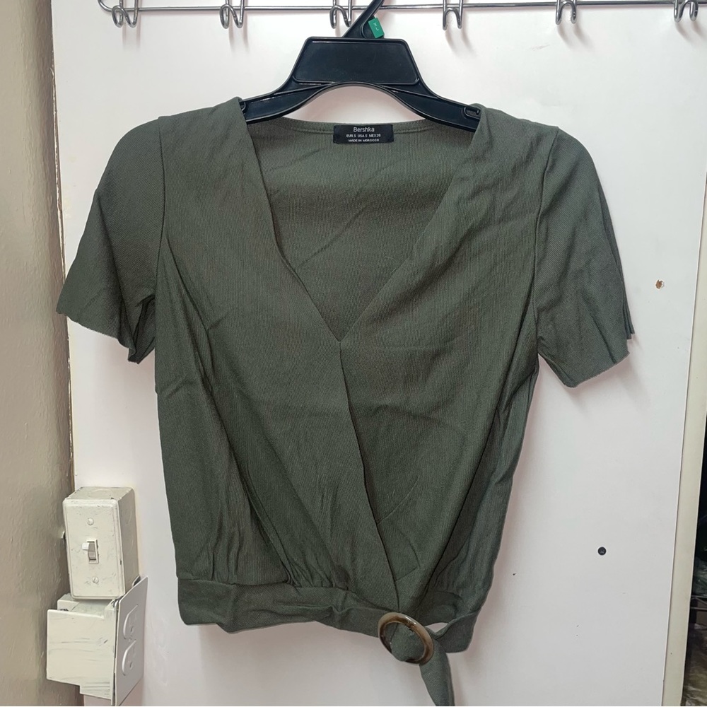 Bershka Hunter Green Surplice Top/Blouse